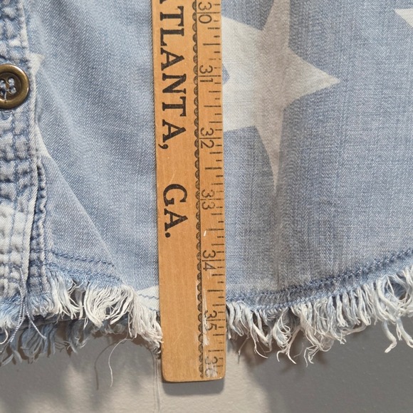 Easel Star Print Chambray Denim Midi Dress Frayed Hem Americana Western Size S - Picture 7 of 13